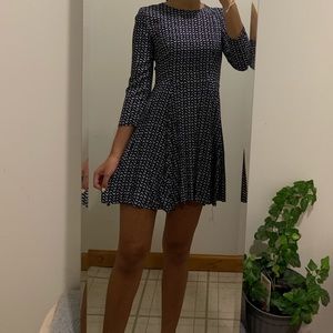 H&M business casual office navy patterned dress